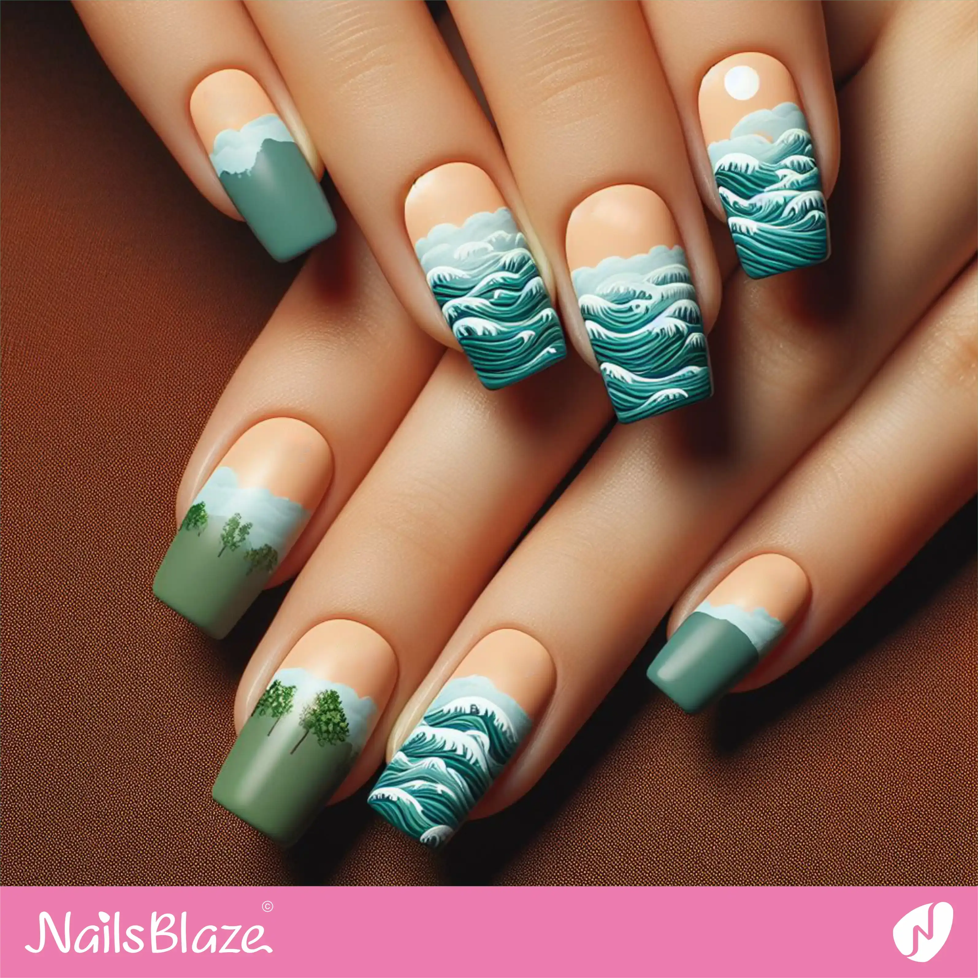 Green and Blue Nails with Ocean Waves | Save the Ocean Nails - NB3280